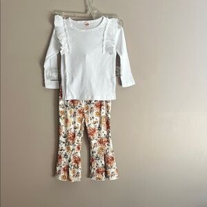 White Ruffled Top and Floral Pants Set